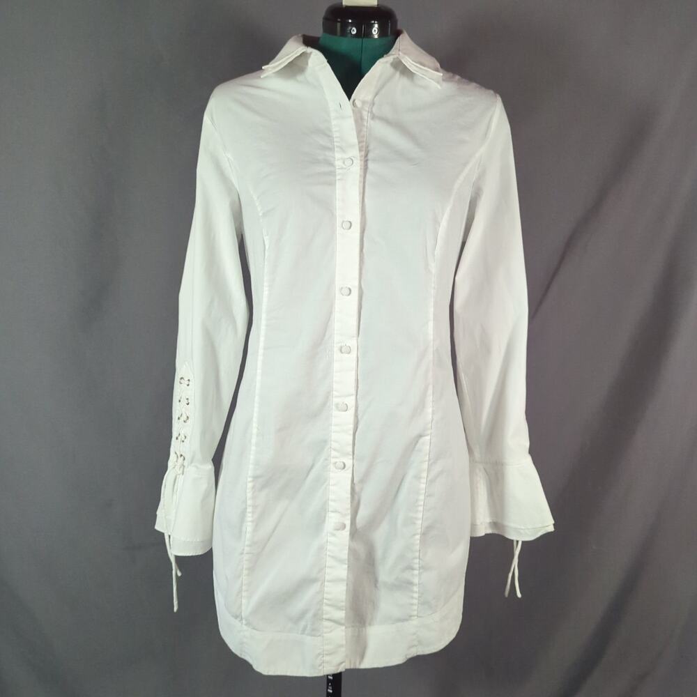 Soft Surroundings White Lace Up Corset Back Blouse PM Petite Cotton